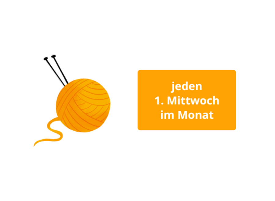 Grafik Wolle mit Stricknadeln und Termin Strick-Treff