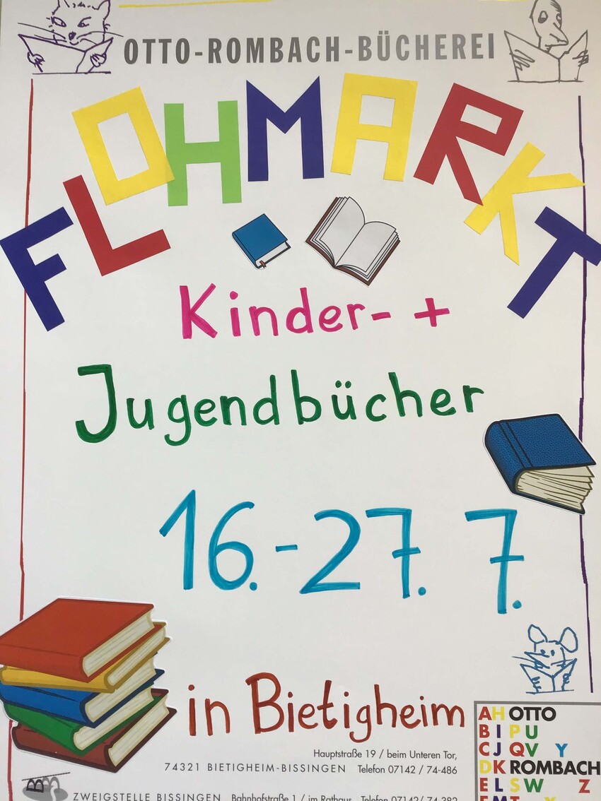 Bücher und Infotext zu Flohmarkt